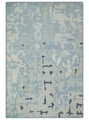 2x3 Modern Abstract Blue, Ivory and Charcoal Bamboo silk Rug