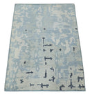 2x3 Modern Abstract Blue, Ivory and Charcoal Bamboo silk Rug