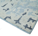 2x3 Modern Abstract Blue, Ivory and Charcoal Bamboo silk Rug