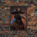 Crow wearing a plague doctor mask, poster art, cool spooky fine art poster print