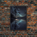 Reflections of a starry night sky over the lake, lakehouse art, beautiful framed canvas print