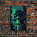 Cyberpunk Dystopian Emerald Green Town City Background Fine Art Print, Wall Decor, Wall Poster, Wall Art Print