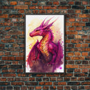 Magenta Purple Watercolor Dragon Fantasy Fine Art Print, Wall Decor, Wall Poster, Wall Art Print