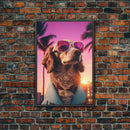 Dachshund Wall Print, Dog Wall Art, Dog Sunglasses, Dog In Teal Shirt, Funny Art, Framed Wall Art, Framed Canvas, Wall Print, Wall Canvas