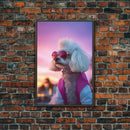 Poodle Wall Print, Dog Wall Art, Dog Sunglasses, Dog In Pink White Suit, Funny Art, Framed Wall Art, Framed Canvas, Wall Print, Wall Canvas