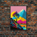 Retro Midcentury Style Wall Art, Framed Canvas Print, Colorful Wall Art, Mountain Landscape, Office Decor, Low Res Art