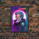 Grunge / Cyberpunk Synthwave Odin Movie Poster Art, Norse Mythology, Wall Art, Framed Canvas Print, Futuristic Portrait of Odin