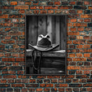 Cowboy Hat Print, Western Wall Art, Black And White, Minimalist Art, Wall Decor, Canvas Art, Wall Art, Framed Canvas Wall Decor