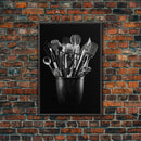 Kitchen Utensils Wall Art, Kitchen Wall Decor, Black And White, Minimalist Print, Wall Decor, Canvas Print, Wall Art, Framed Canvas