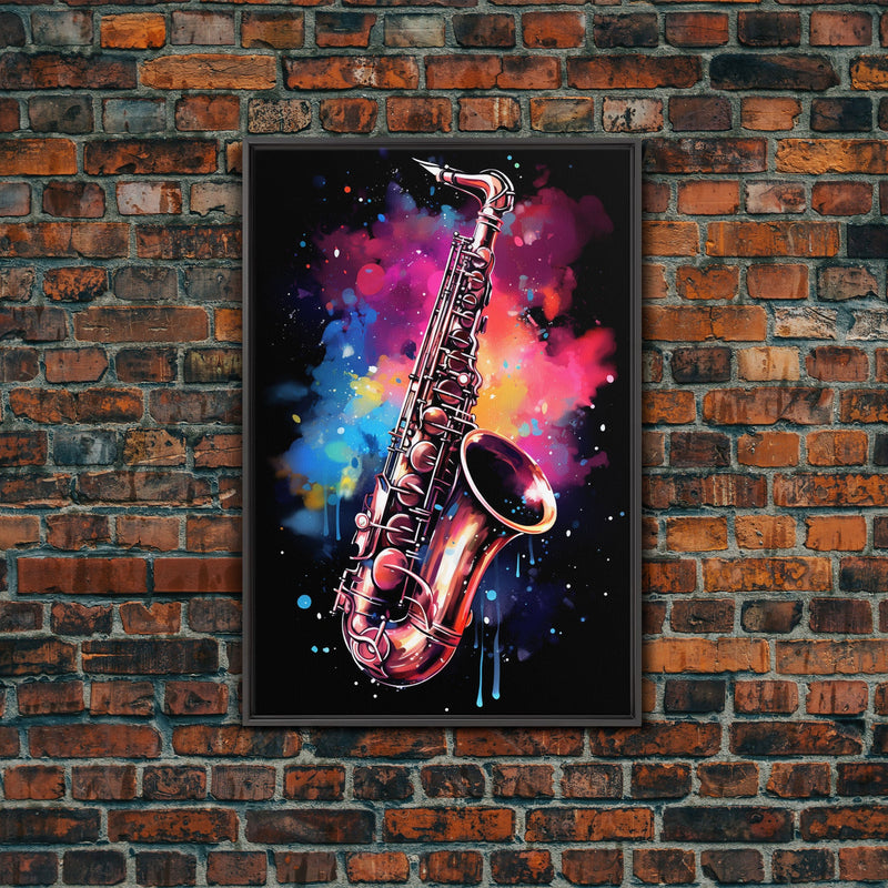 Unique Music Studio Gift, Saxophone Graffiti Art, Splatter Paint Art,