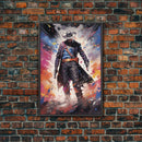 Cosmic Cyberpunk Cowboy Graffiti Art, Framed Canvas Print