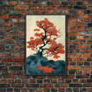 Japanese maple tree fine art print, vintage style wall art, woodblock print style wall art, poster print