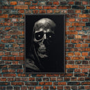 Human Skull Decor, Charcoal Drawing, Gothic Decor, Canvas Print, Wall Art, Vertical Art, Gift For Coworker, Home Office Art, Weird Art Print
