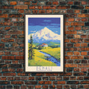 Denali National Park Alaska Travel Art, National Park Print, Minimalist Travel Art, Midcentury Modern Style Landscape Painting