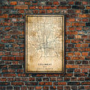 Columbus vintage map print poster or framed canvas, Ohio map print poster canvas, Columbus city map print poster canvas