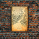 Vintage Istanbul City Map Wall Art Canvas Print, Distressed Istanbul Map, Framed Wall Art, Cool Istanbul Turkey Travel Wall Art, Office Art