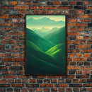 Emerald Green Landscape, Rolling Hills of Ireland, Framed Canvas Print, Ready To Hang Framed Wall Art, Living Room Wall Hanging