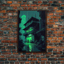 Cyberpunk Dystopian Emerald Green Town City Background Fine Art Print, Wall Decor, Wall Poster, Wall Art Print