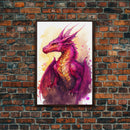 Magenta Purple Watercolor Dragon Fantasy Fine Art Print, Wall Decor, Wall Poster, Wall Art Print