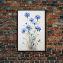 Blue Bachelor Buttons Art Print - Framed Giclee Oil Painting Print - Oil Painting Still Life Original - Large Flower Canvas Print or Poster