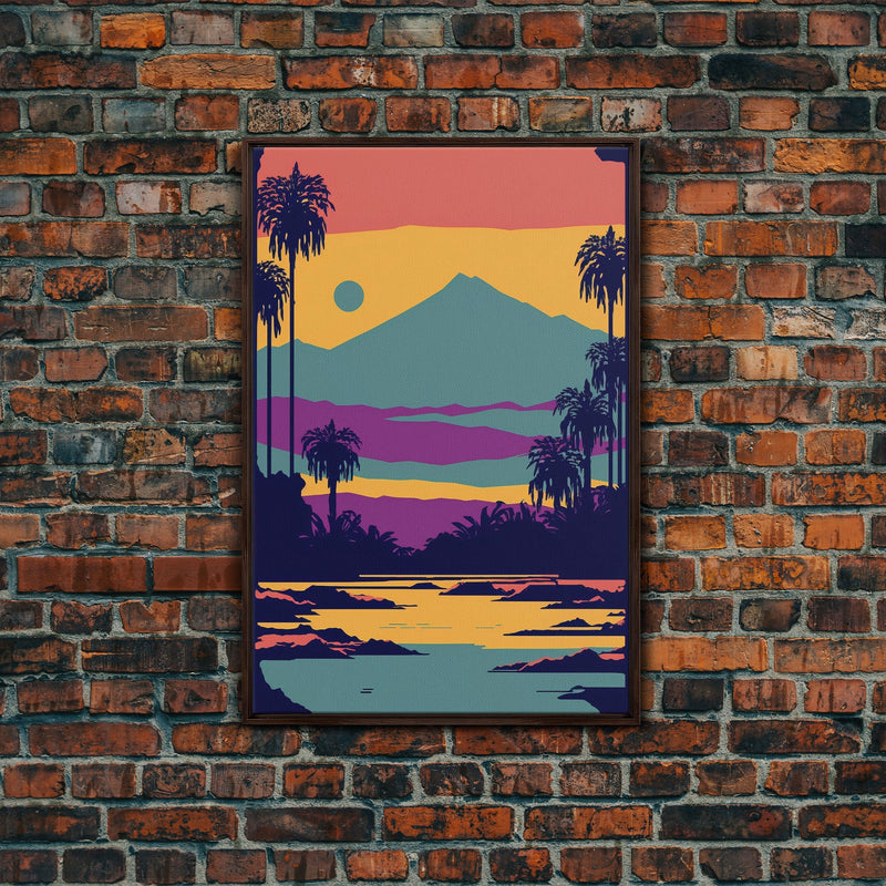 Retro Pop Art Landscape, Surrealist / Psychedelic Art, Framed Canvas P