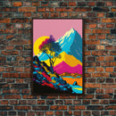Retro Midcentury Style Wall Art, Framed Canvas Print, Colorful Wall Art, Mountain Landscape, Office Decor, Low Res Art