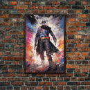 Cosmic Cyberpunk Cowboy Graffiti Art, Framed Canvas Print