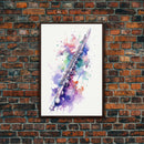 Flute Wall Art, Instrument Print, Graffiti Art, Framed Canvas Print, Cool Studio Wall Decor, Music Gift