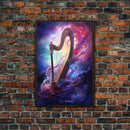 Heavenly Harp Among The Stars, Harp Art, Harp Print, Framed Canvas Art, Harp Wall Decor, Music Gift