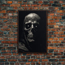 Human Skull Decor, Charcoal Drawing, Gothic Decor, Canvas Print, Wall Art, Vertical Art, Gift For Coworker, Home Office Art, Weird Art Print