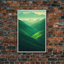 Emerald Green Landscape, Rolling Hills of Ireland, Framed Canvas Print, Ready To Hang Framed Wall Art, Living Room Wall Hanging