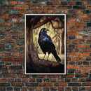 Portrait of a raven, cool crow art, framed canvas print