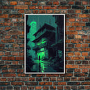 Cyberpunk Dystopian Emerald Green Town City Background Fine Art Print, Wall Decor, Wall Poster, Wall Art Print