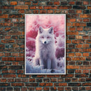 Arctic Fox Wall Print, Animal Art Print, Animal Portrait, Pink Art, Wildlife Art, Framed Wall Art, Framed Canvas, Wall Print, Wall Canvas