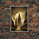 Dystopian Metropolis Art Deco Canvas Print, City Skyline, Fantasy Art, Art Deco Living Room Art, ready to hang wall art