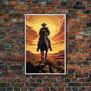 Cowboy Wall Decor, 12x18 Art Print, Equestrian Wall Art, Western Decor, Southwestern Art, Wild West Painting Wall Art, Framed Canvas Print