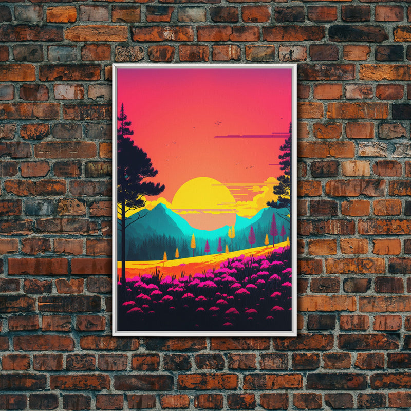 Retro Pop Art Landscape, Surrealist / Psychedelic Art, Framed Canvas P