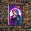 Grunge / Cyberpunk Synthwave Odin Movie Poster Art, Norse Mythology, Wall Art, Framed Canvas Print, Futuristic Portrait of Odin
