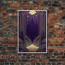 Midcentury Modern Wall art, Framed Canvas Print, Art Deco, Pattern art, Gold & purple art, Living room art, Bright colors, Lines art