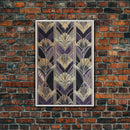 Art Deco Pattern Wall art, Framed Canvas Print, Art Deco, Pattern art, Yellow & purple art, Stained glass art, Abstract nature, Office decor