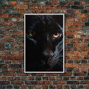 Portrait Of A Predator, Black Cat, Black Panther Photography, Framed Canvas Print, Wood Frame Wall Art