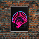 Neon Lights Folding Fan Wall Art, Line Art Print, Pink, Glowing Art, Minimalist Print, Wall Decor, Canvas Print, Wall Art, Framed Canvas