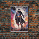 Cosmic Cyberpunk Cowboy Graffiti Art, Framed Canvas Print