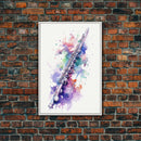 Flute Wall Art, Instrument Print, Graffiti Art, Framed Canvas Print, Cool Studio Wall Decor, Music Gift