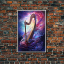 Heavenly Harp Among The Stars, Harp Art, Harp Print, Framed Canvas Art, Harp Wall Decor, Music Gift