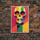 Cool Skull art, canvas print, sugar skull wall decor, skeleton face painting, abstract art deco style Halloween art