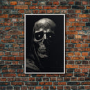 Human Skull Decor, Charcoal Drawing, Gothic Decor, Canvas Print, Wall Art, Vertical Art, Gift For Coworker, Home Office Art, Weird Art Print