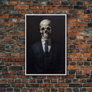 Gothic Victorian Skeleton Portrait, Framed Canvas Print, Halloween Art, Oil Painting, Halloween Canvas