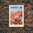 Badlands National Park, Framed Wall Art Canvas Print, Travel Poster, South Dakota Travel Art, Roadtrip Decor, Cool Art, Retro State Park Art