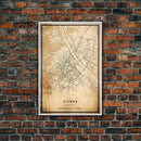 Vintage Vienna City Map Wall Art Canvas Print, Distressed Style Vienna Austria Map, Framed Wall Art, Cool Vienna Travel Wall Art, Office Art